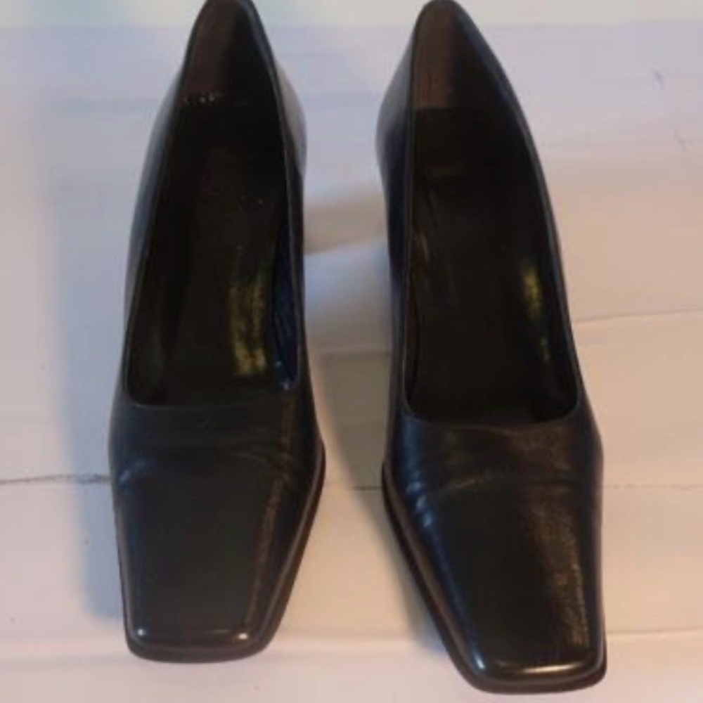 Coach Black Square-Toe Leather Pumps